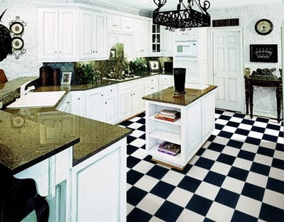 12' Wide Black & White Sheet Vinyl Flooring Roll - Garages, Kitchens, Large Spaces